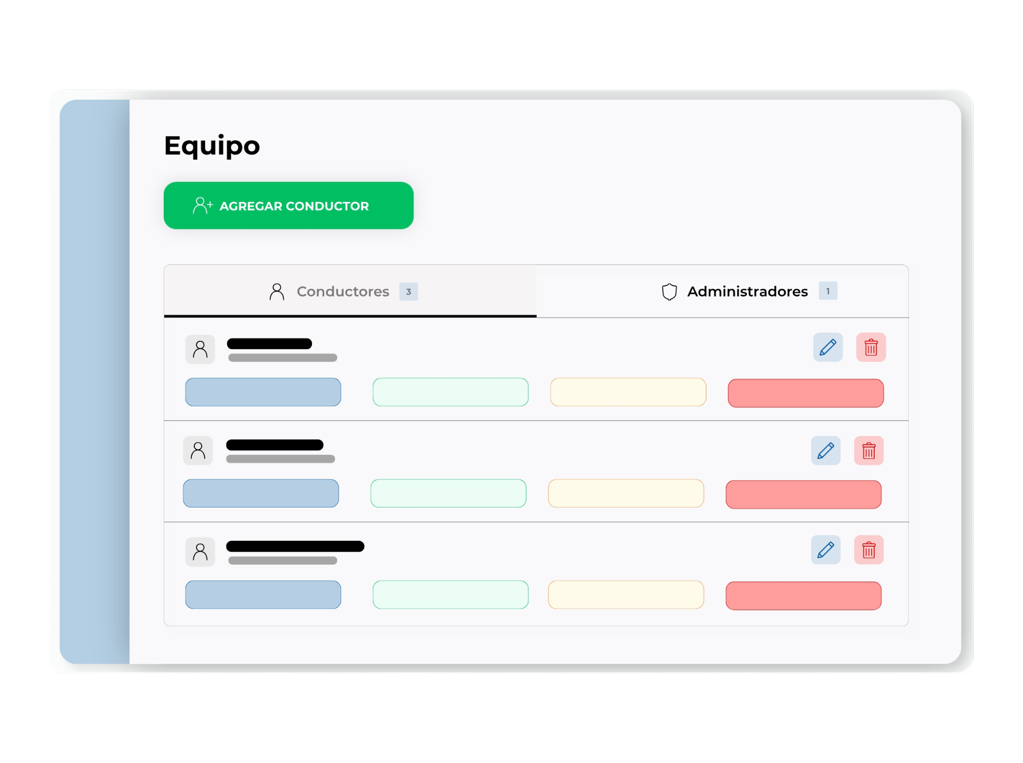 Panel de DOKO para crear la cuenta y añadir conductores